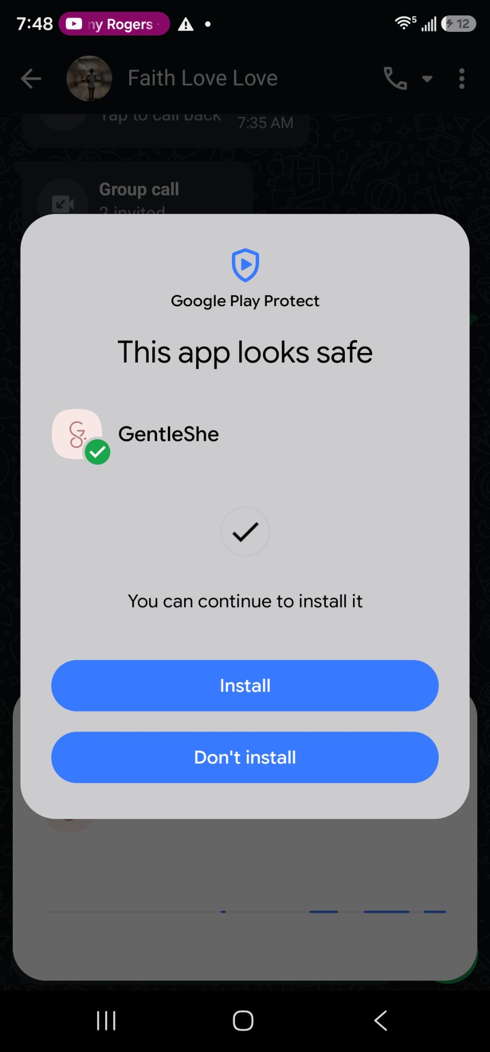 Google Play Protect screen showing GentleShe looks safe