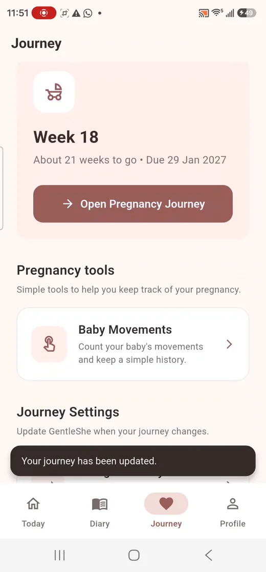 GentleShe pregnancy overview screen